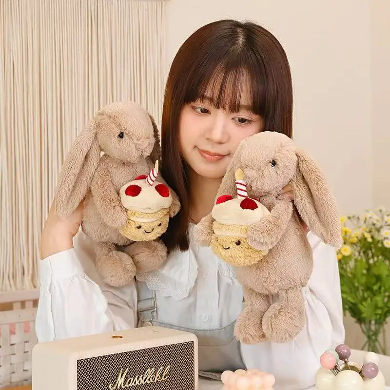 30 سنتيمتر أرنب بوني خجول يحمل كعكة عيد ميلاد أفخم دمية مرافقة القطط والكلاب والحيوانات الأليفة هدية عيد