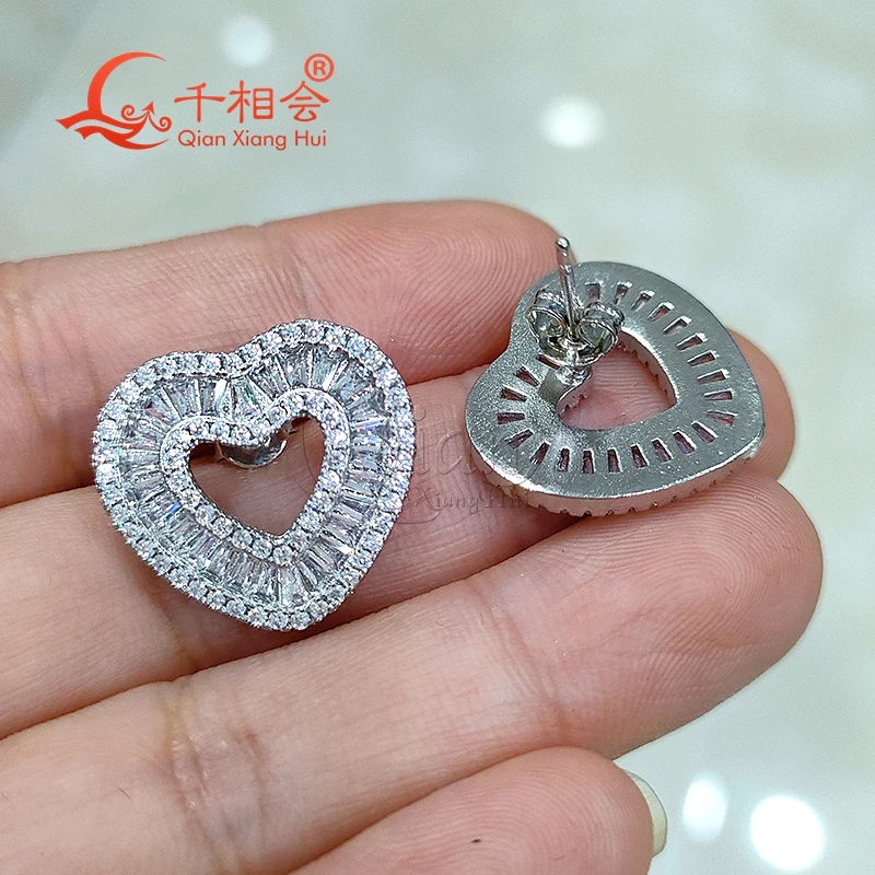 24mm Baguette hollow heart S925 silver  earrings ear stud D vvs white moissanite stone Earring jewelry woman gift