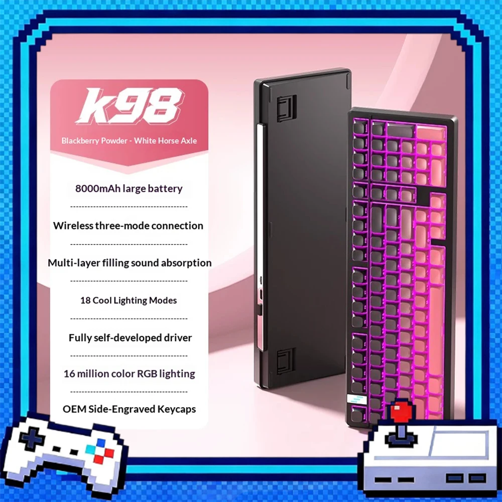 Newmine K98 Mechanical Keyboard Tri Mode Hot Swap Gasket Wireless Keyboard PBT two-color injection molding 8000mAh battery Pc