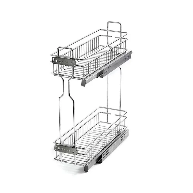 Narrow Double‑Layer Side Pull‑out Seasoning Basket, Damping Cushioning Kitchen Spice Storage Rack, Cabinet Drawer Organizer