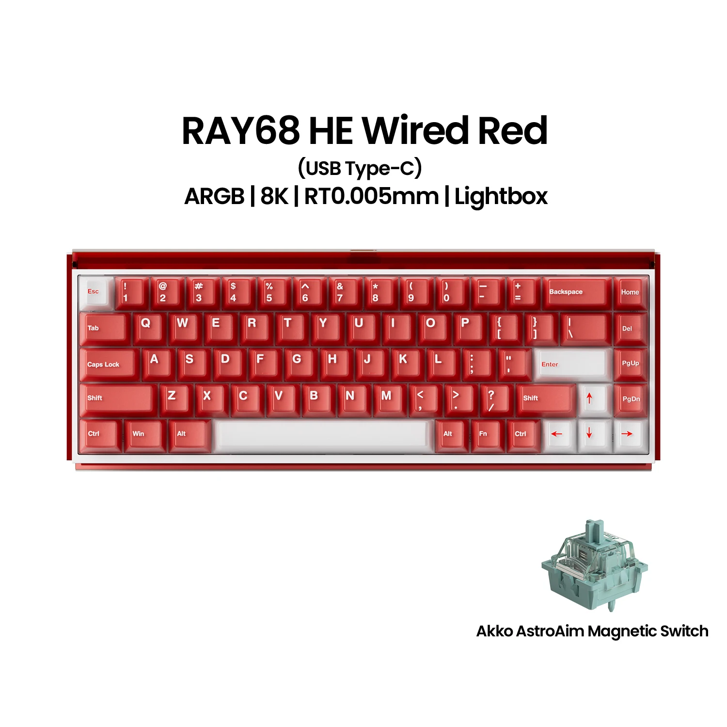 Akko RAY68 HE Mechanisch toetsenbord 65% Magnetische schakelaar Snelle trigger 0,01 mm 8K RGB met Lightbox Custom ESports Gaming Keybaord