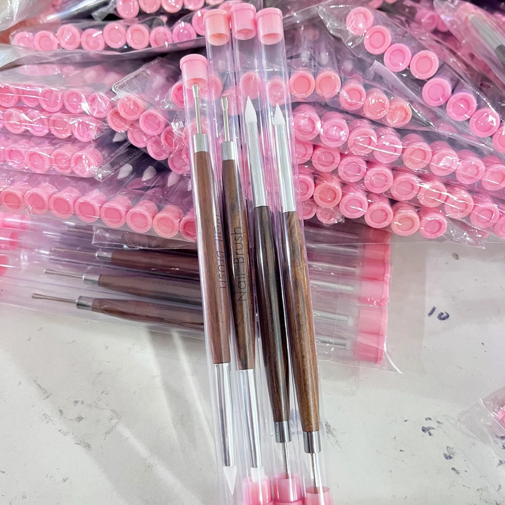 1/2 stücke Doppel Kopf Silikon Nail art Geschnitzte Pinsel 2in1 Carving Blume Malerei UV Kleber Mix Nagel Builder stift 16*1 cm Maniküre Werkzeug