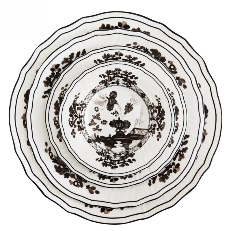 Black edge ceramic plate set Western bone china environmental protection home wedding bone