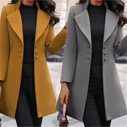 Manteau en laine à simple boutonnage pour femme, veste mince, col montant, vêtements d'extérieur, style coréen, jaune, noir, automne, hiver, nouveau, 2022