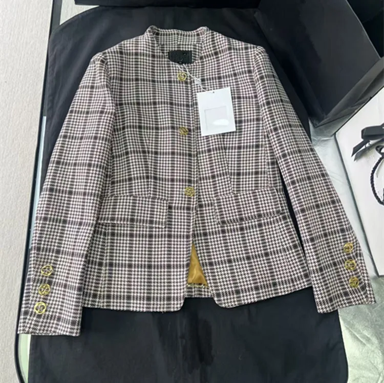 Customization European women's clothing for summer 2026, new styles  Long sleeves Plaid single-breasted tweed coat