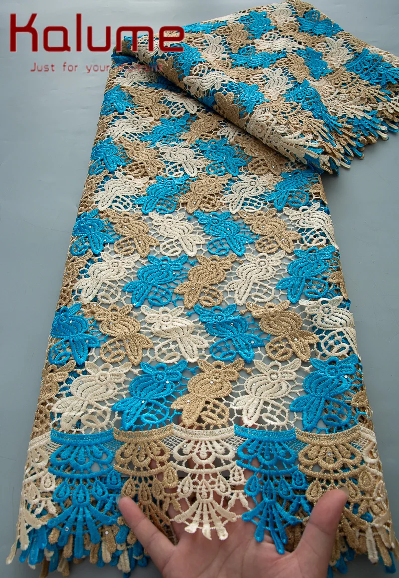 Kalume-アフリカの水溶性刺繍レース生地,ギピュールレース生地,ナイジェリアコードレース,ブライダル縫製,5ヤード,f4249
