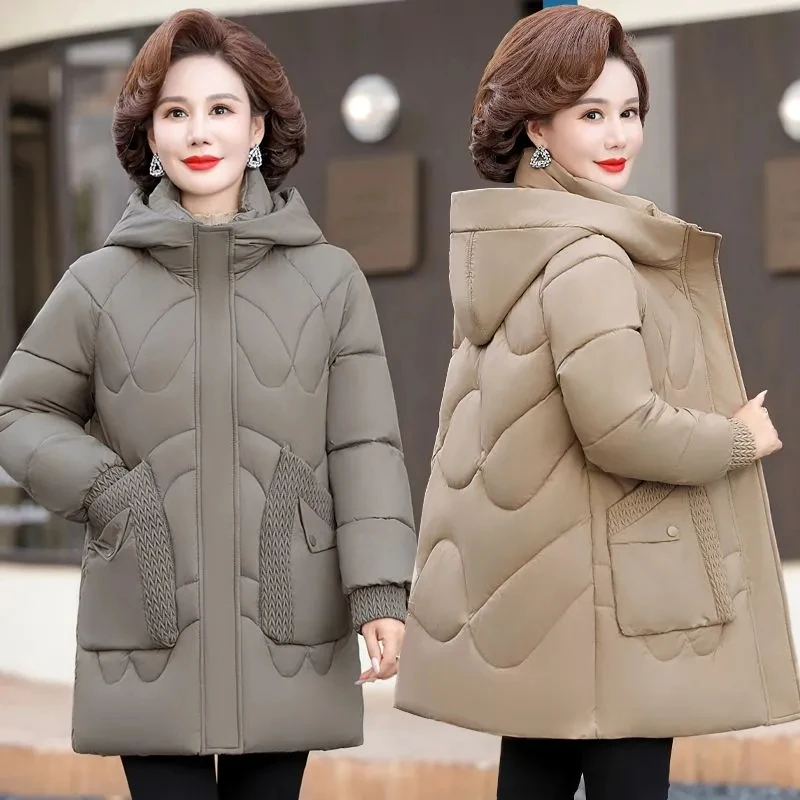 Womens Down Cotton Coat 2024 Winter Cotton-padded Parkas Female Warm Hooded Puffer Parkas Mother Clothing Cotton Overcoat Coats