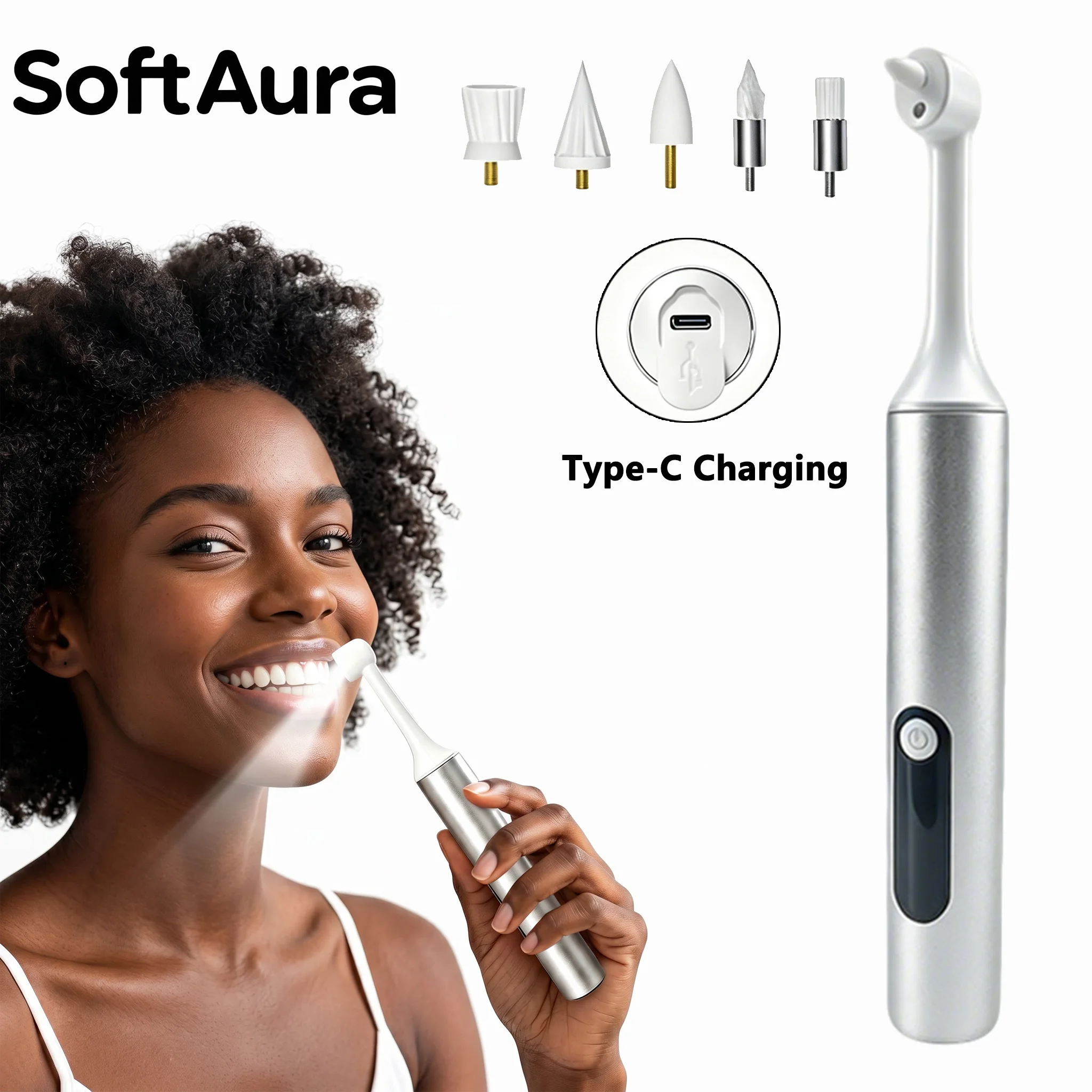SoftAura Electric Dental Cleaner Tartar Plaque Calculus Remover LED Polisher USB Rechargeable Oral Care Machine for Home