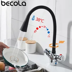 Rubinetto termostatico da cucina con finitura cromata in ottone di alta qualità, rubinetto da cucina con miscelatore a temperatura costante, rubinetto per lavabo miscelatore