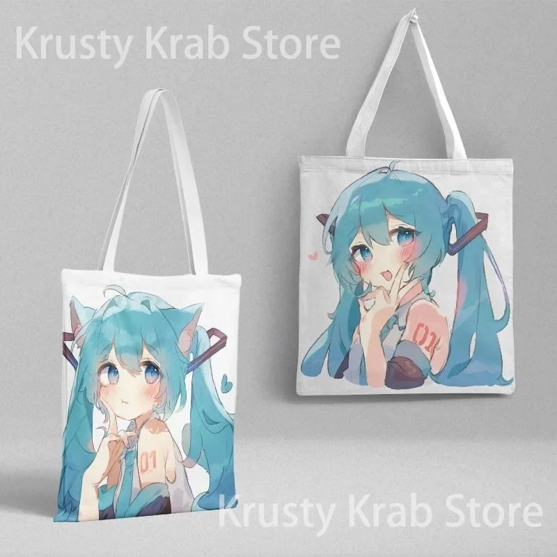 Hatsune Miku Handbags 36x39cm Tote Bag Kawaii Anime Storage Bag Canvas Large Capacity Shopping Bags Double Sided Printing Gifts