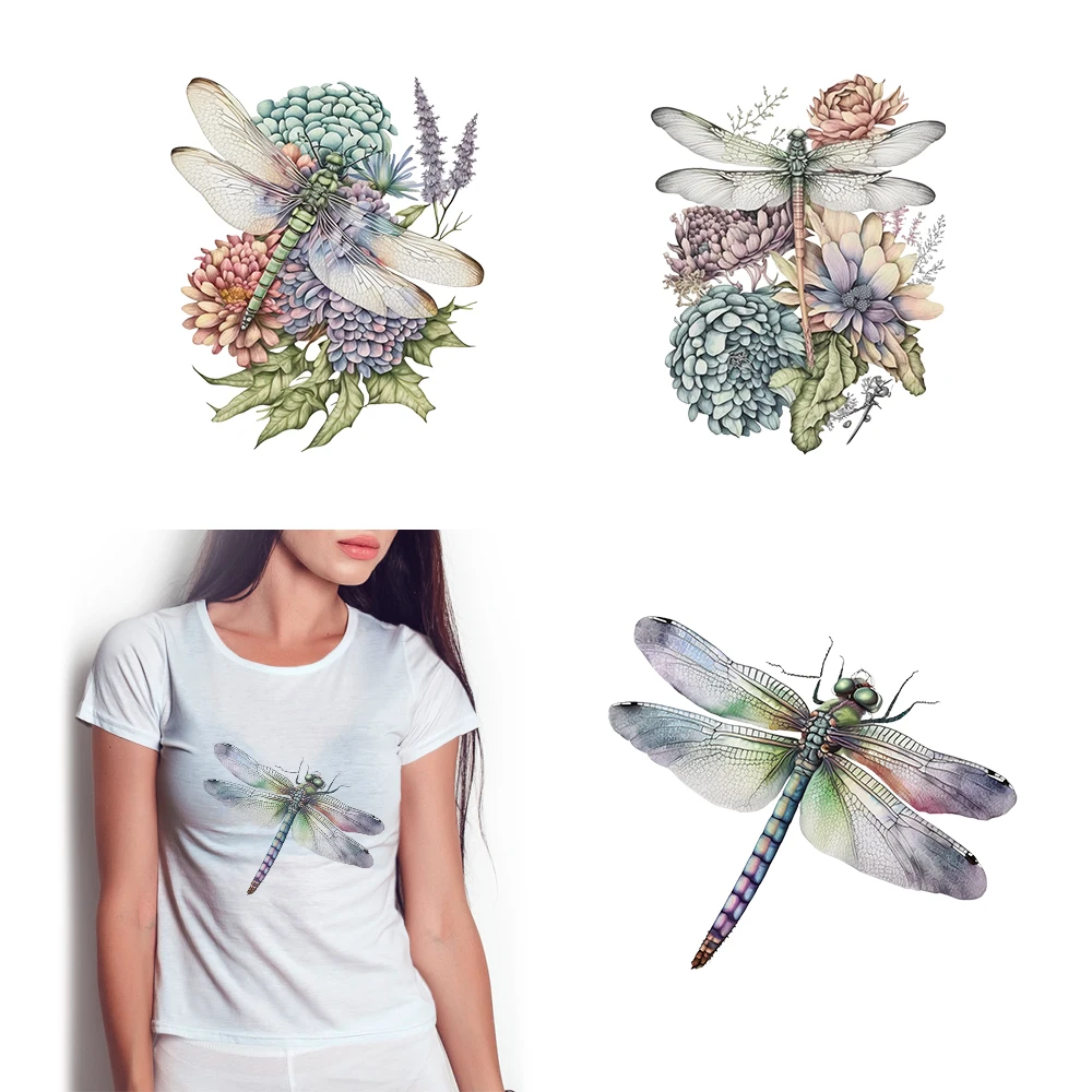 Hand-painted Retro Spring Watercolor Dragonfly Iron on Patches for Clothes Dtf Transfer Dtf Transfers Ready to Press Patch DIY