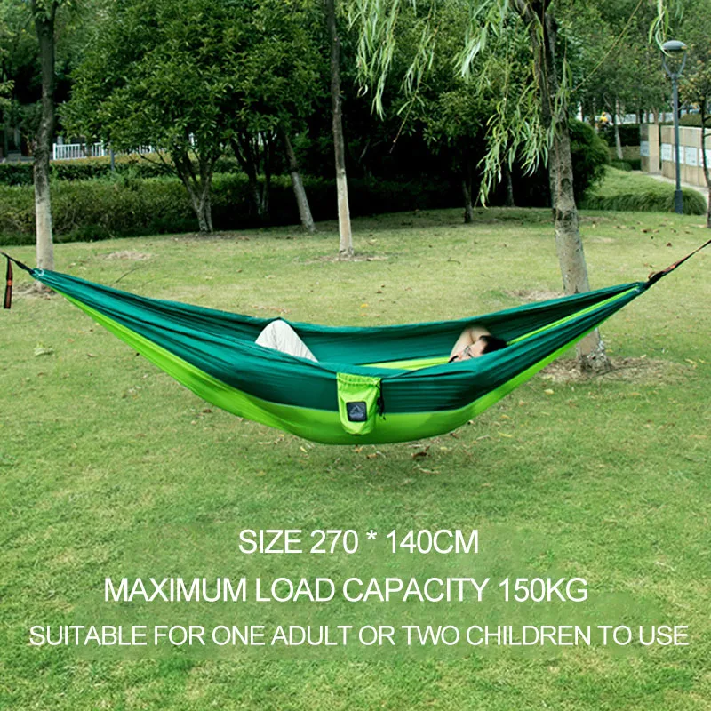 

Single Person Outdoor Camping Hammock With Nylon Matching Hammock High Strength Parachute Fabric Portable Hanging Bed with strap