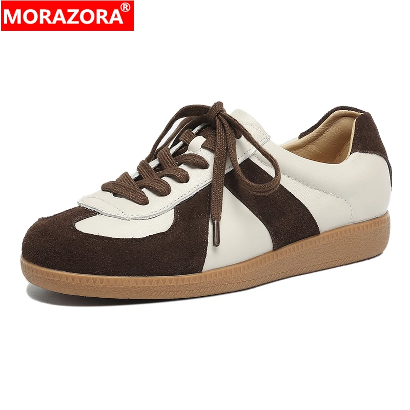 

Женские кроссовки MORAZORA больших размеров 34-43 из коровьей замши, модные туфли на плоской подошве, повседневные кроссовки на шнуровке, весенне-летняя обувь