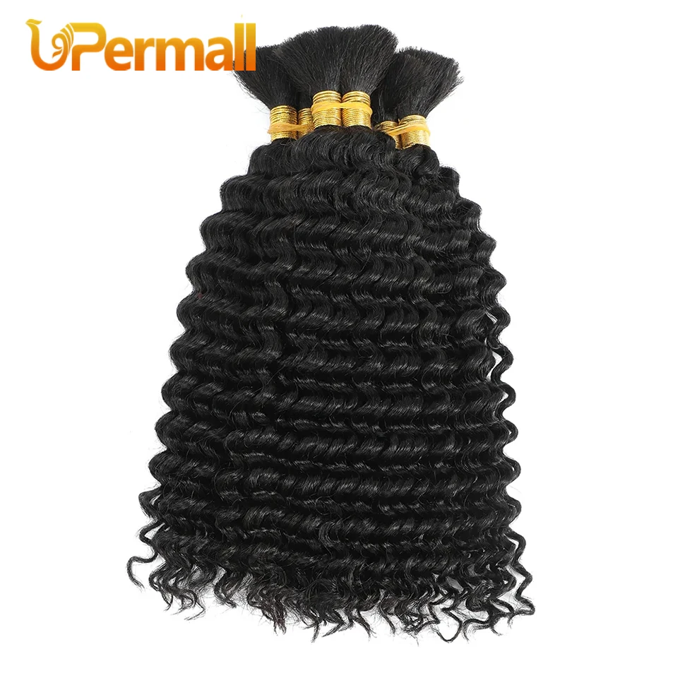 Cabelo Humano em Massa para Trança, Onda Encaracolada Profunda, Extensões Completas, Brasileiro, 100% Remy, Tranças Boho, Sem Trama, 100g, 1B