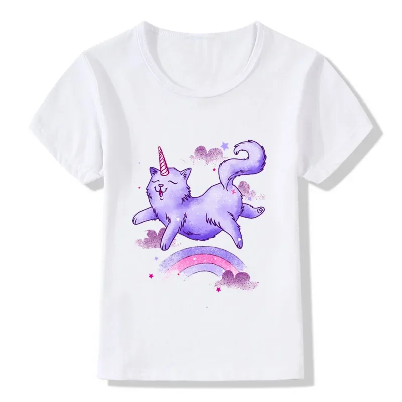 2019 kinder Nette Katze Einhorn Drucken Lustige Jungen/mädchen T-Shirts Sommer Tops Kurzarm Kinder Kleidung Casual Baby T hemd, ooo2135