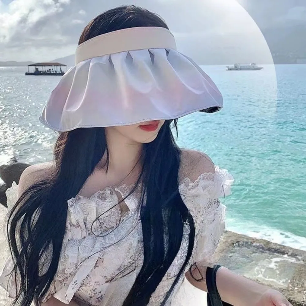 Fashion Sunscreen Hat Women's Summer Anti-ultraviolet Vinyl Headband Colorful Gradient Shell Hat Sun Hat Empty Top Cover Face view 2