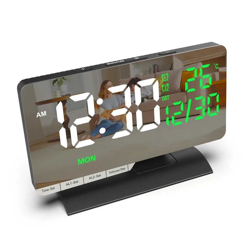 Multicolor Table Clock Indoor Temperature Display Date Display Digital Desk Clock USB Charging Port 12/24H Format