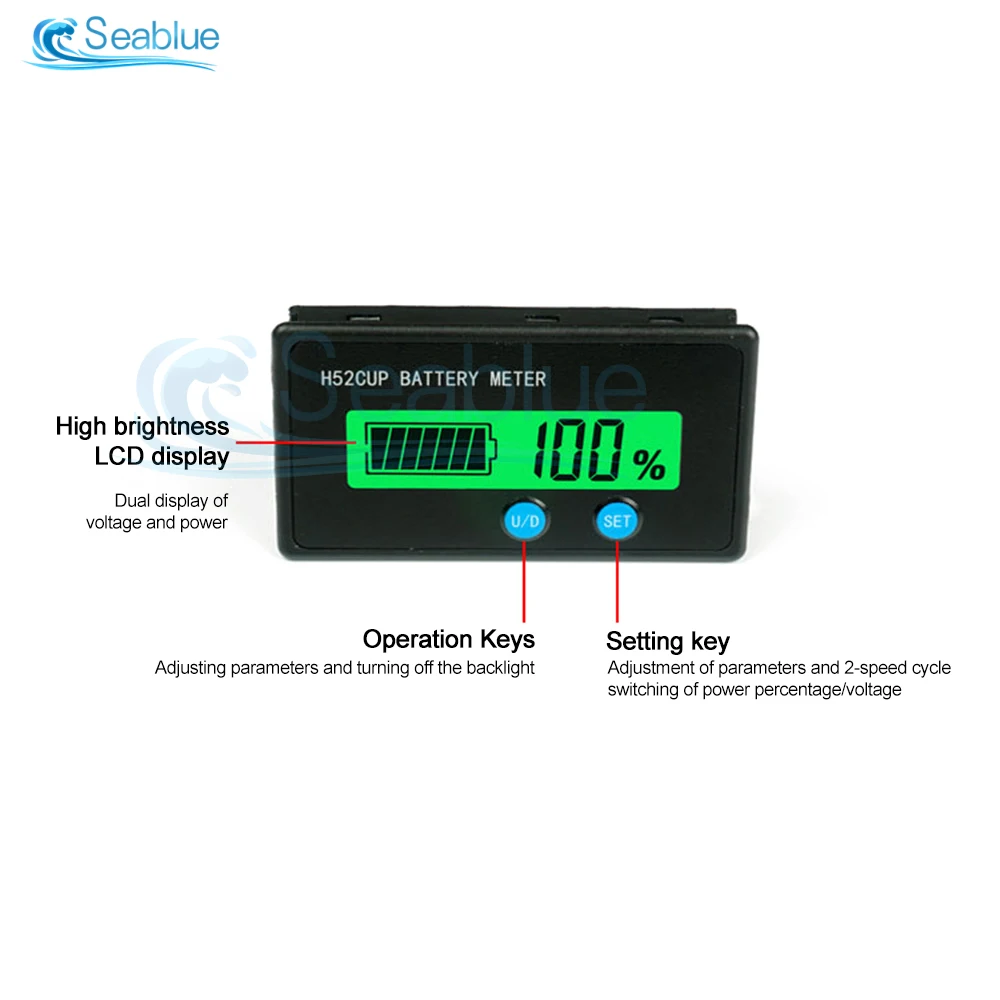 H52 Battery Capacity Indicator 12V 24V 36V 48V 60V 72V Lead Acid Lithium LiFePO4 Voltmeter Voltage Gauge for Car Motorcycle