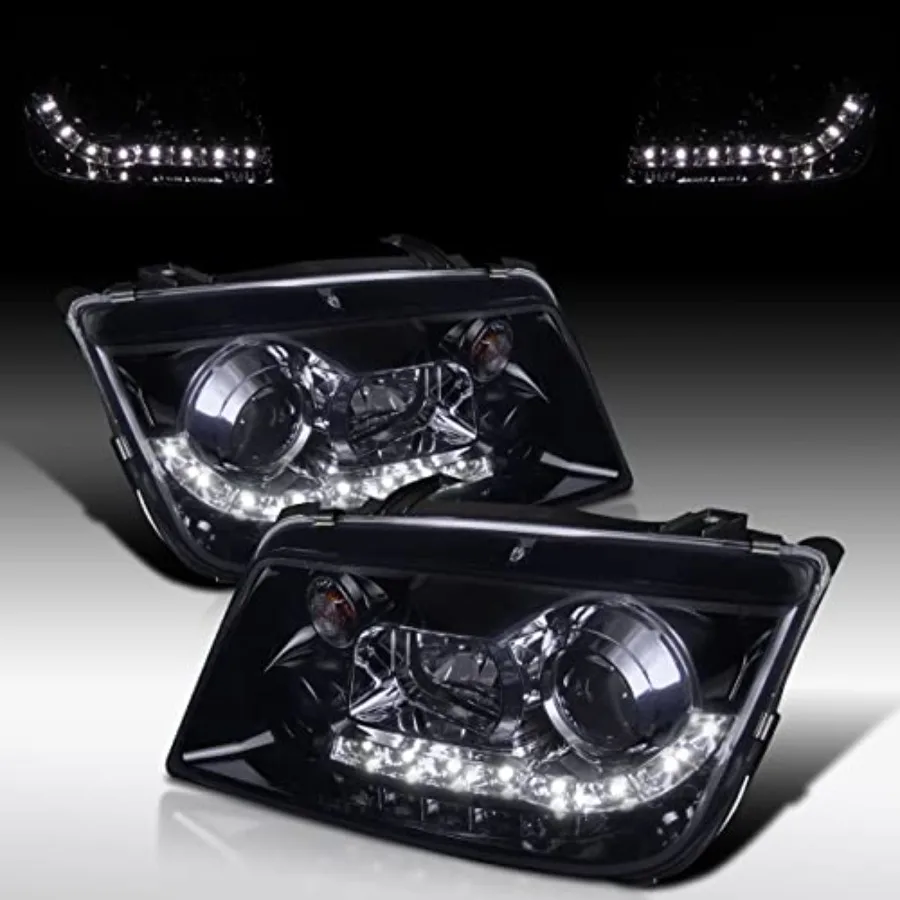 

Compatible with 1999-2004 VW Jetta/Bora Mk4 Left + Right Pair Headlamps Assembly R8 Style Projector Headlights Glossy Black Hou