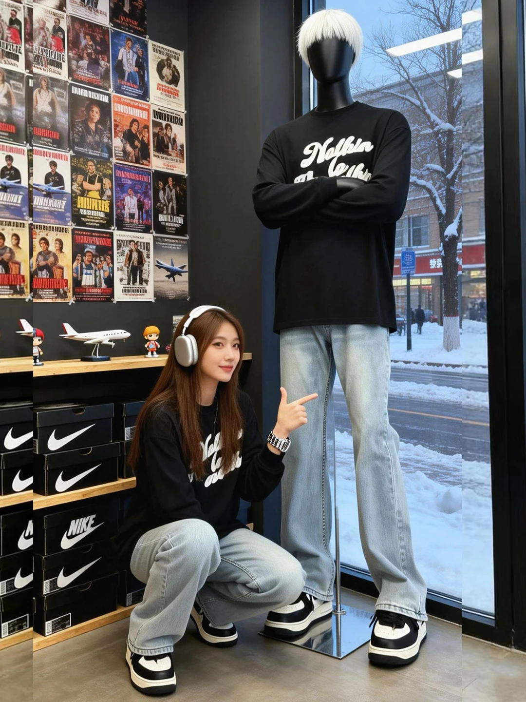 

Light Blue Waed Men's Straight Leg Jeans Knife Distred Casual Trousers mid Waist Zipper Fly Wear Resistant