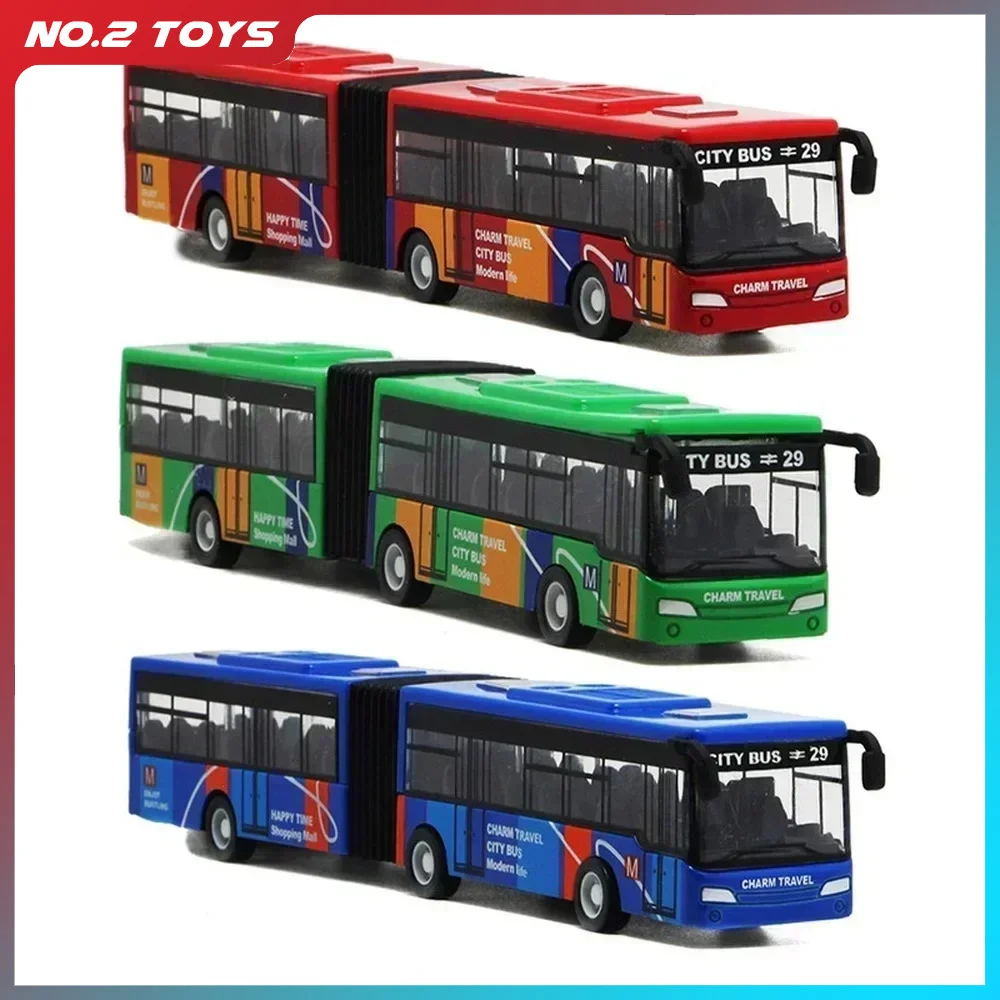 1/64 Diecast Legering Bus Pull-back Cars Kinderen Speelgoed Inertie Voertuig Model Mini Auto Dubbele Sectie Bus Onderwijs speelgoed voor Kinderen Gift