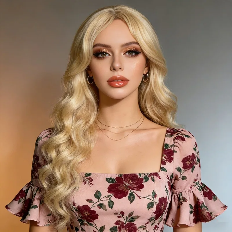Fashionable Light Blonde Long Curly Hair Big Wave Ladies Wig Outdoor Travel Party Simulation High Temperature Wire Synthetic Wig