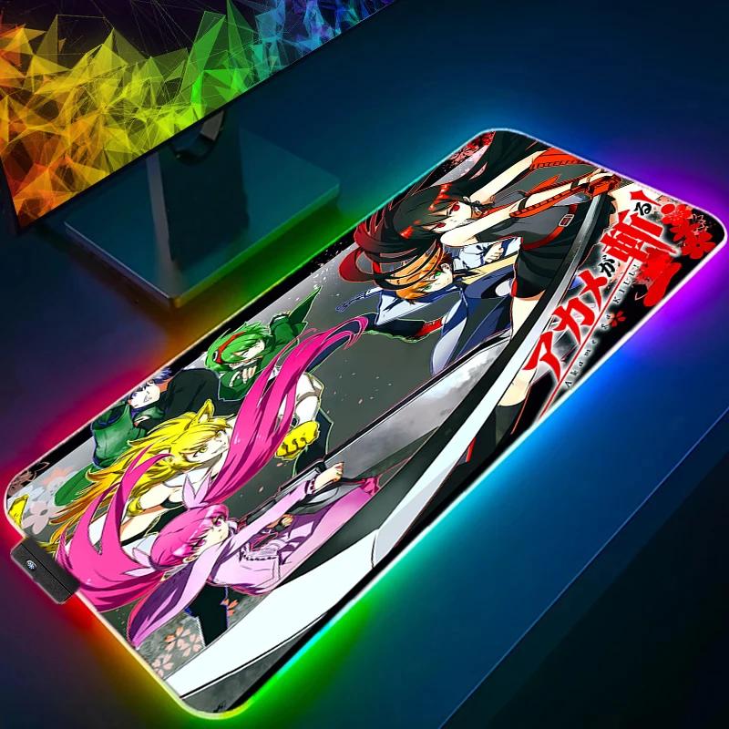 Anime Akame ga Kill Mouse pad RGB Gaming Accessories Computer Large 900x400 Mousepad Game Carpet With Backlit keyboard led mouse