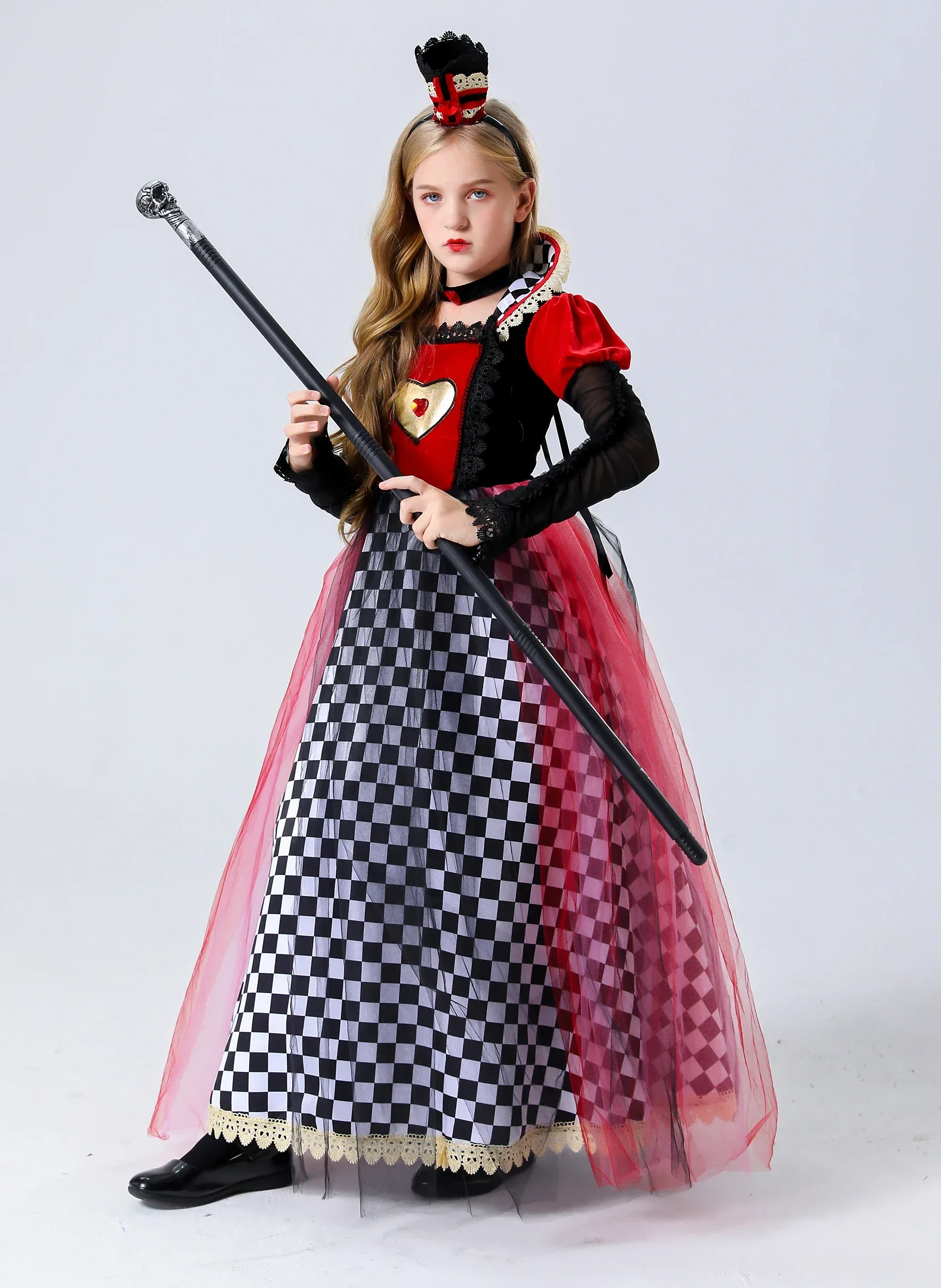 Costume d'Halloween Alice au Pays des Merveilles, Reine Rouge des Cœurs, Carnaval, Spectacle sur Scène, Princesse, Cosplay, Robe de Barrage Parent-Enfant