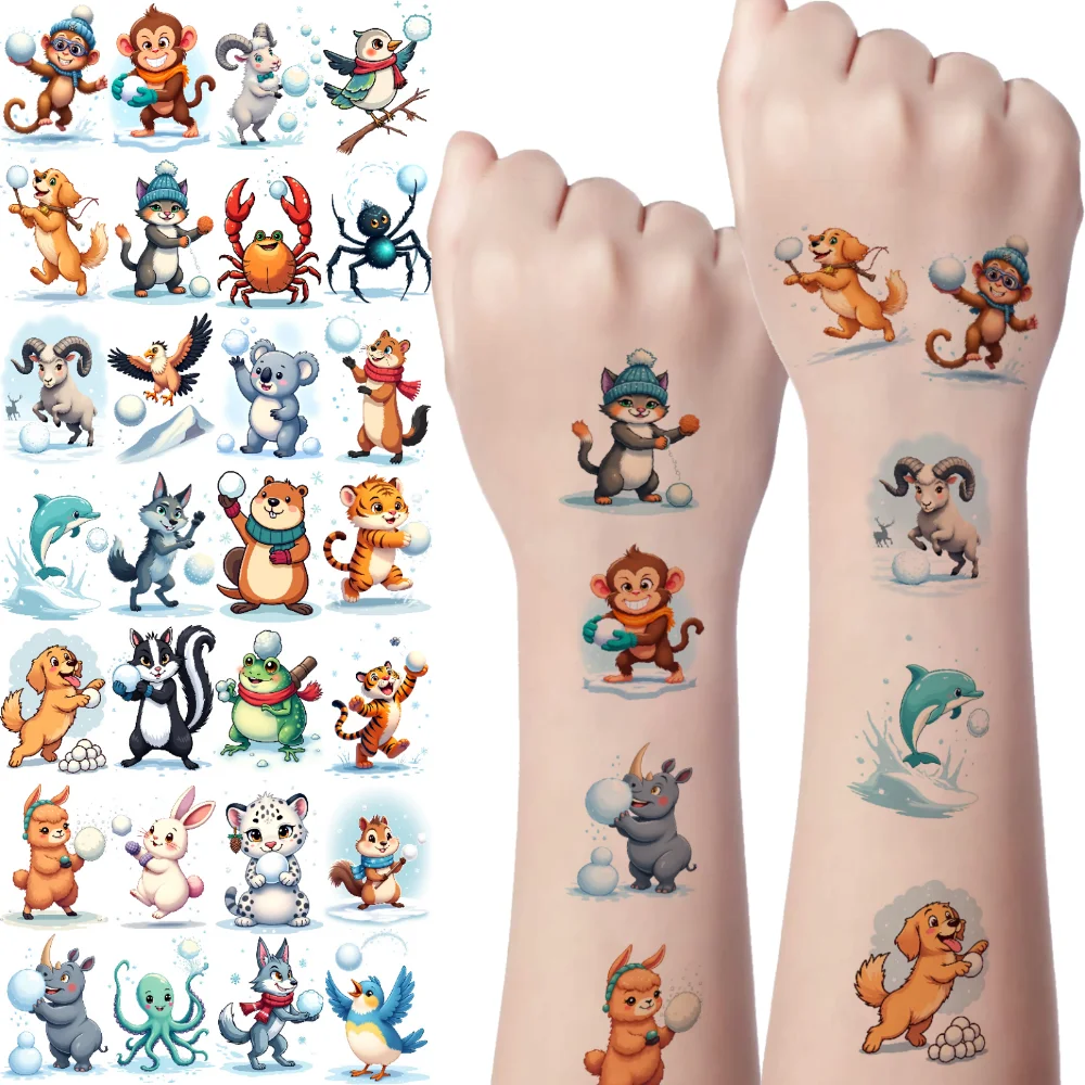 

54 шт., временные татуировки, мультяшные животные, персонажи снежков из мультфильмов, милые иллюстрации, временные татуировки, наклейки для плеч