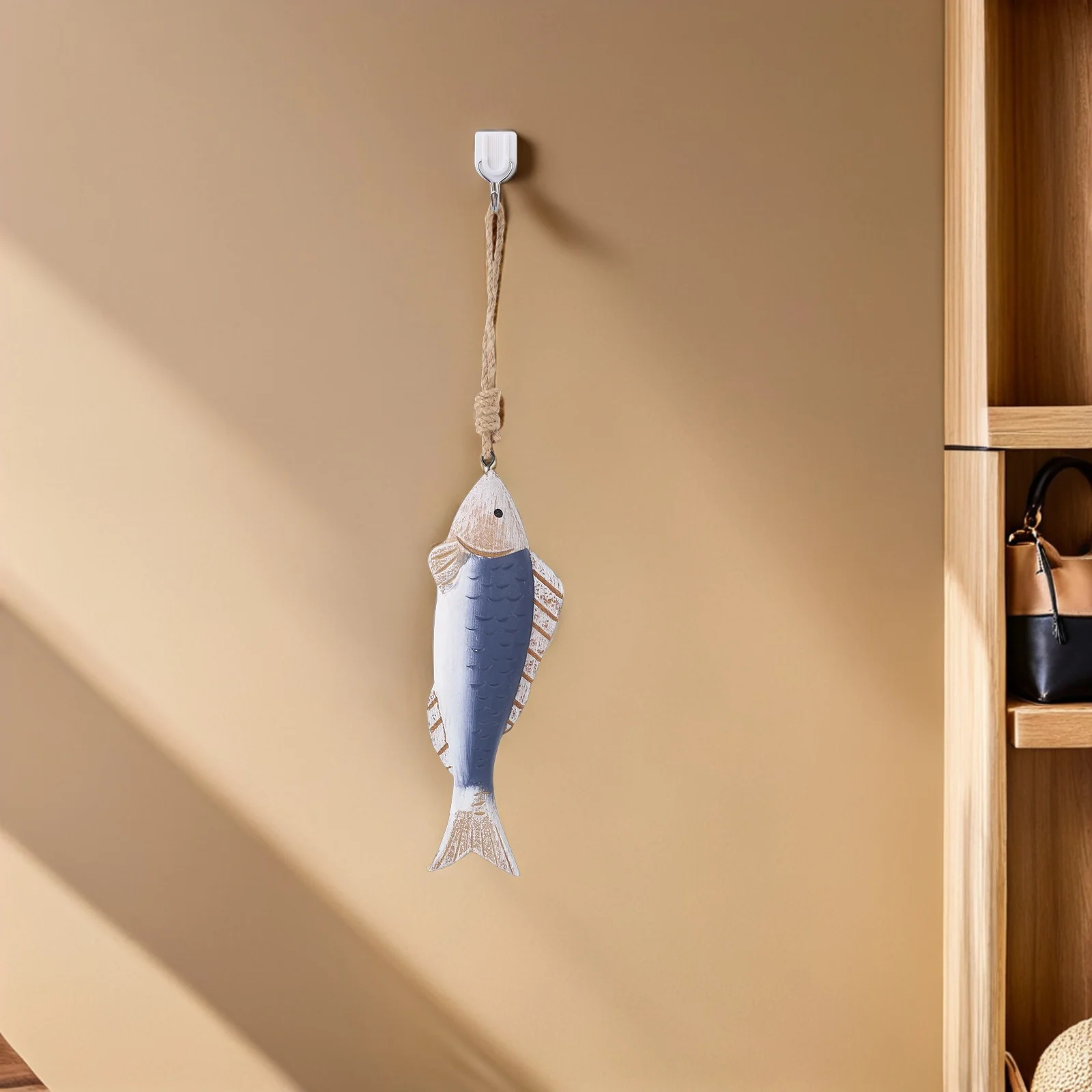 

Hand Carved Wooden Fish Wall Hanging Mediterranean Nautical Rustic Ocean Sculpture Fish Shape Wall Decoration