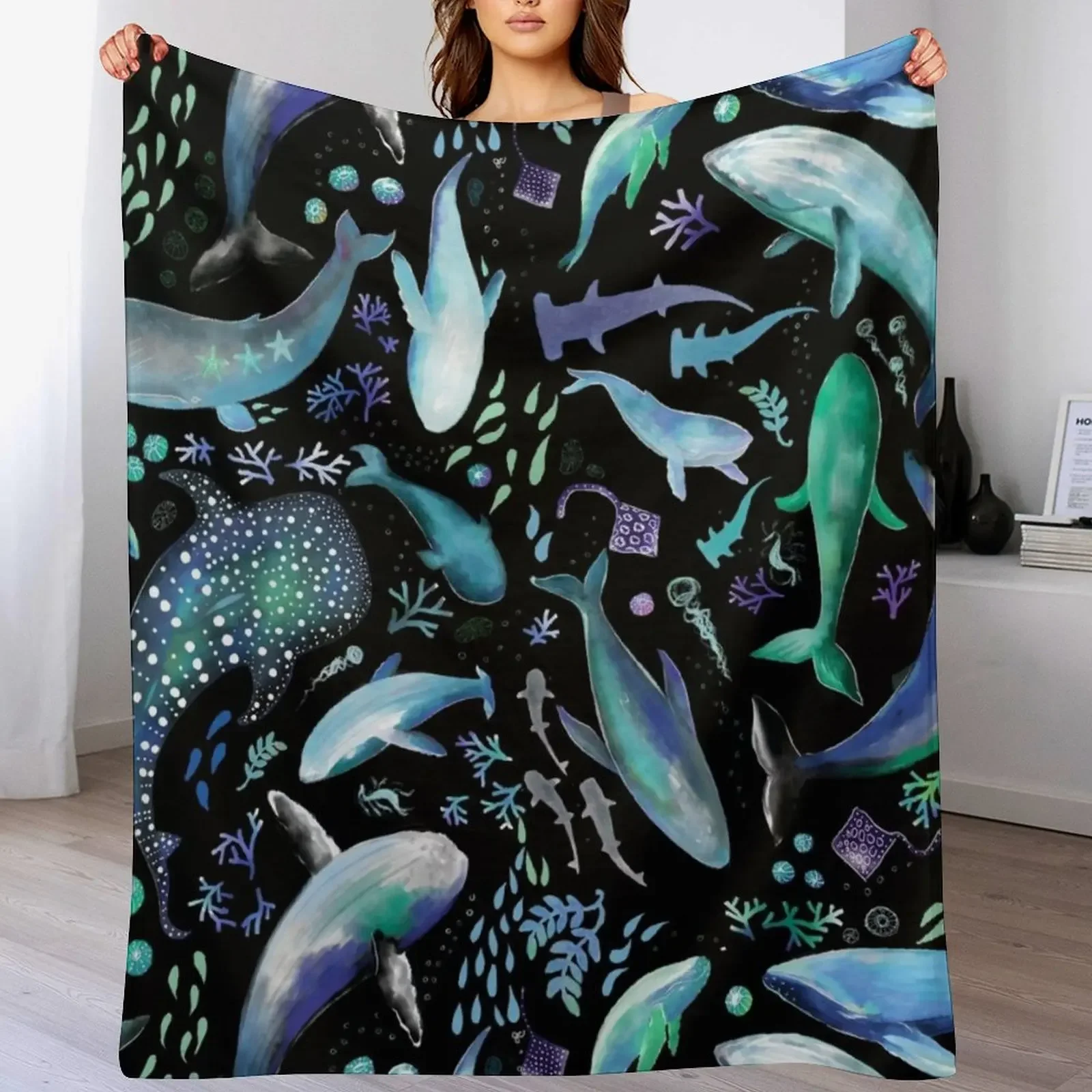 

Ocean Diving with Whales at Night - Remix Throw Blanket Sleeping Bag halloween manga For Decorative Sofa Blankets