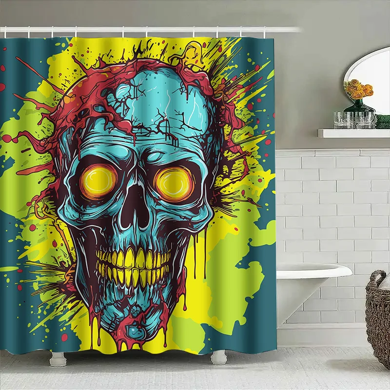 

Tuniu жуткий череп занавеска для душа ужас графический жуткий Хэллоуин декор для ванной комнаты страшный художественный принт