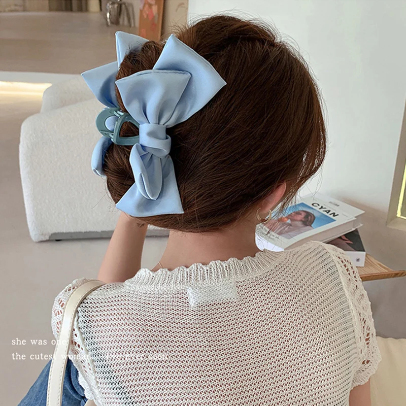 2022 New Fashion Double Sided Big Bow Hair Claws Women Elegant Shark Hair Clip Girl Claw Clip Advanced Headwear Hair Accessories