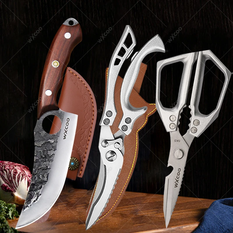 

WXCOO Kitchen Boning Knife Scissors Chicken Bone Kitchen Shears Duck Fish Cutter Stainless Steel Fish Scissors Scale Clean