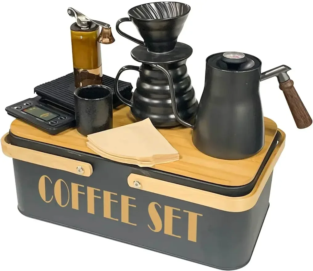 SOTECH Pour Over Coffee Maker Set Coffee Kettle Scale Ceramic Server Ceramic Dripping Cup Bean Grinder Filter