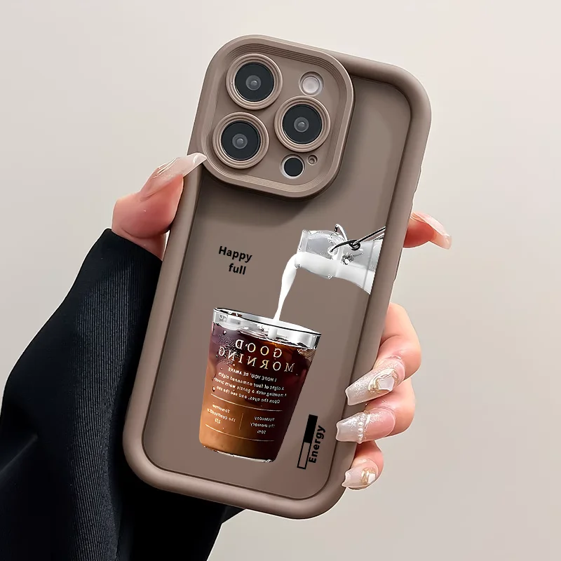مضحك القهوة المثلجة قضية الهاتف آيفون 16 15 114 13 12 11 برو ماكس Mini XR SE2 7 8 14 15Plus لطيف الكرتون ماتشا الحليب غطاء ناعم