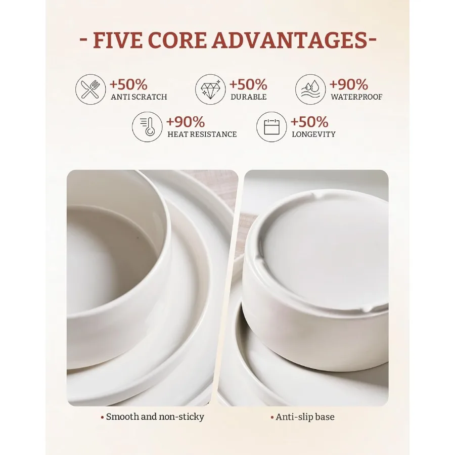 طقم أواني طعام بورسلين حديث 24 قطعة مع أطباق وأطباق لـ 8 أشخاص طقم أدوات مائدة بيضاء آمنة للاستخدام في الميكروويف وغسالة الأطباق