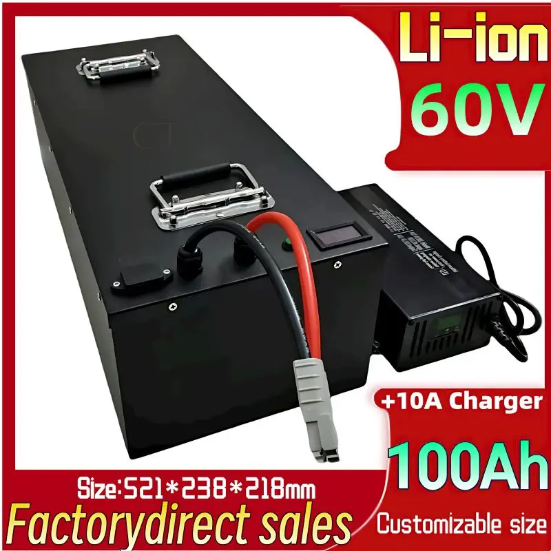 

Waterproof 60V 100Ah Li-ion Battery with BMS for Scooter Forklift Sweeper Sightseeing Car AGV Includes 10A Charger