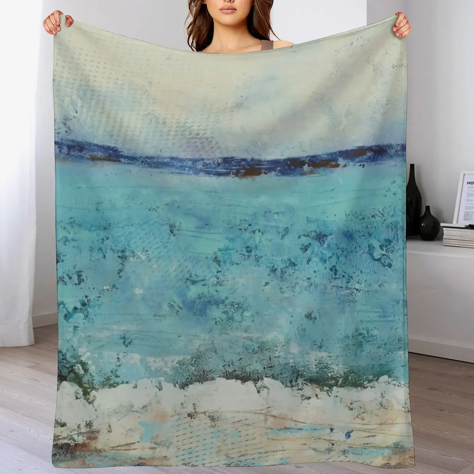 

New Summer For Days Cold Wax & Oil Painting Throw Blanket Travel Size Cozy Blanket for Plane Train