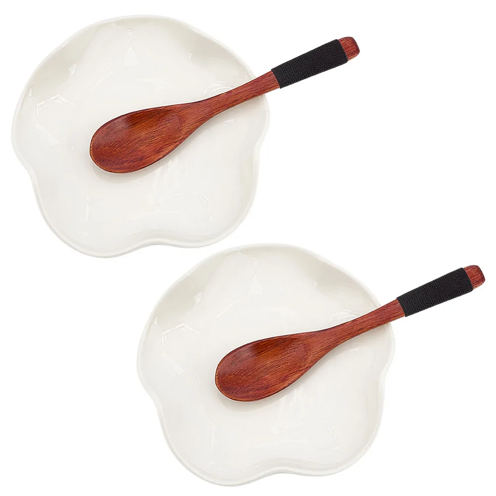 2Pcs Ceramic Spoon Rest Flower Shape Porcelain Spoon Holder 130x125x32mm Kitchen Countertop Utensil Rest Cooking Spatula