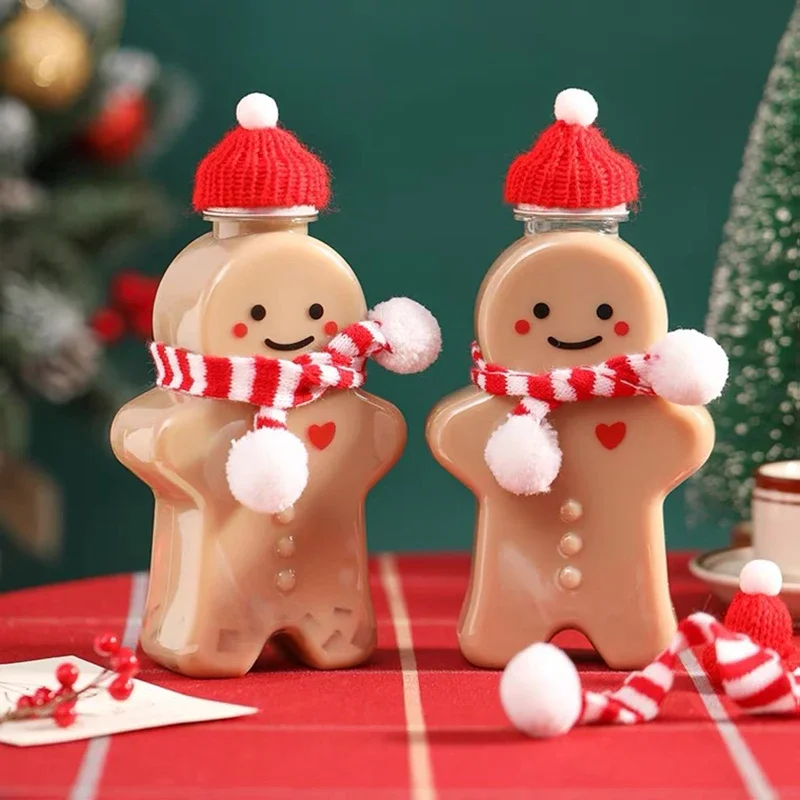 500ml Christmas Snowman Milk Tea Safe Healthy Bottle Transparent Plastic Drinking Cup forJuice Coffee Home Party Funny Gift Kids