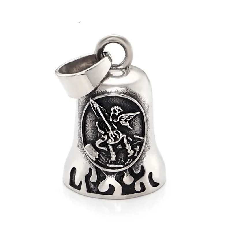 Vintage St. Michael Angel Bell Pendant Lucky Bell Necklace Motorcycle Locomotive Men's Amulet Jewelry Gift