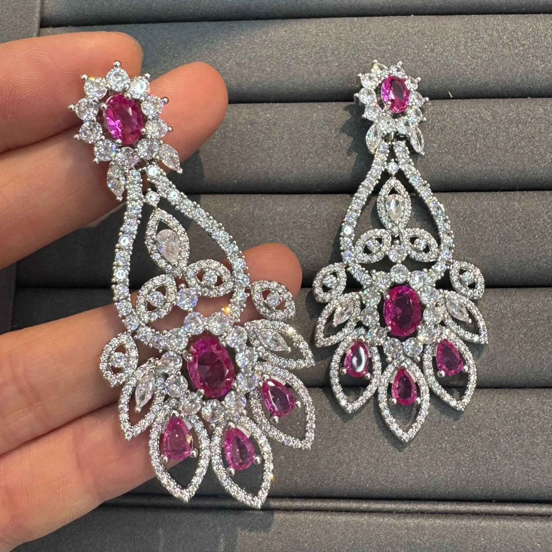 

Luxurious Cubic Zirconia Multi Color dangle Earrings for women Statement Jewelry blue yellow pink zircon Wedding Banquet Party