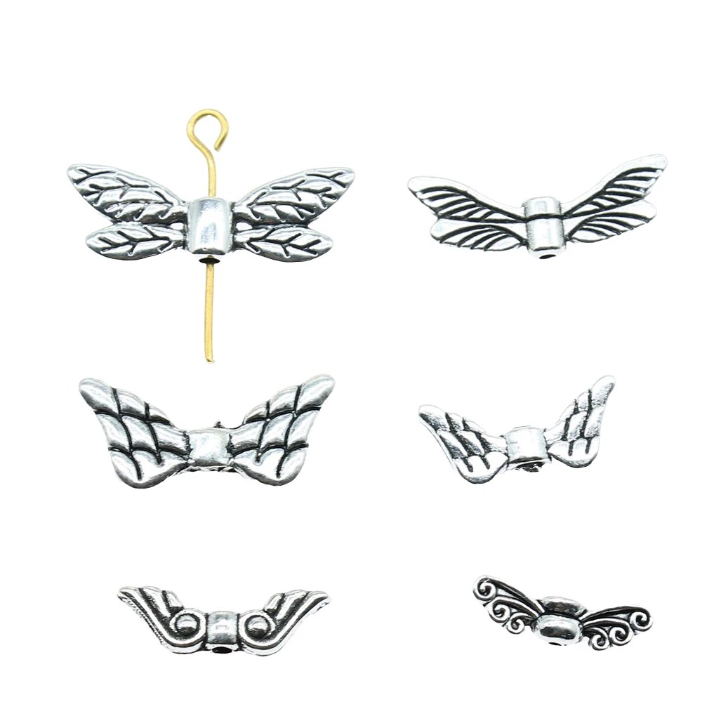 20pcs Small Hole Beads Wing Charms Antique Silver Color Small Hole Beads Wing Charm Jewelry Accessories