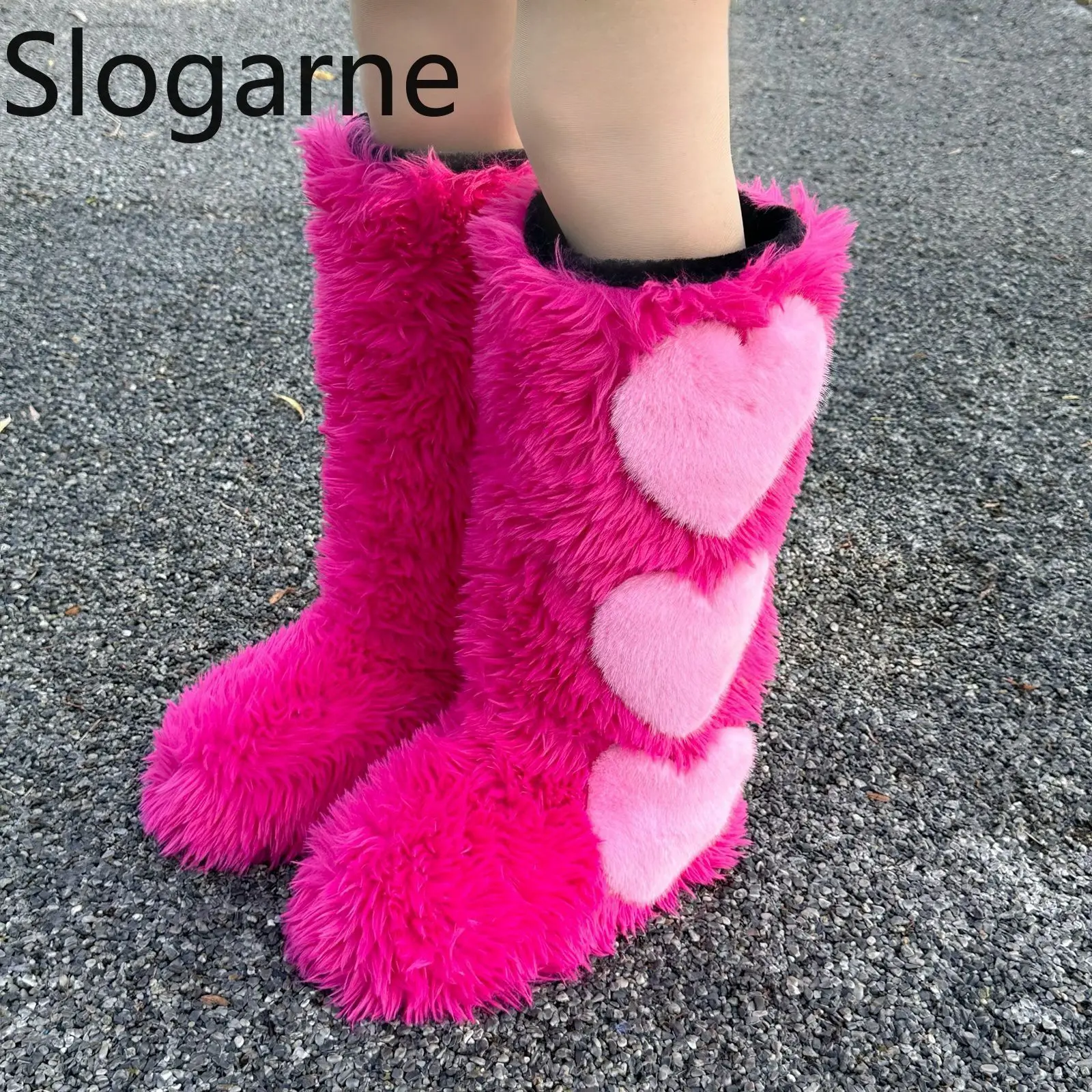 

Winter Women Snow Boots Faux Fur High Tube Boot Outdoor Warm Plush Platform Shoes Girls Y2K Furry Cute Knee High Boots Drop Ship