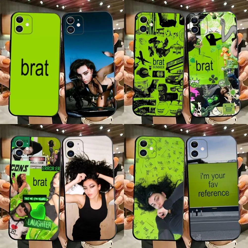 Singer C-Charli XCX BRAT Phone Case For iPhone 15,14,13,12,11,Plus,Pro Max,XS,X,XR,SE,Mini,8,7 Soft Silicone Black Cover