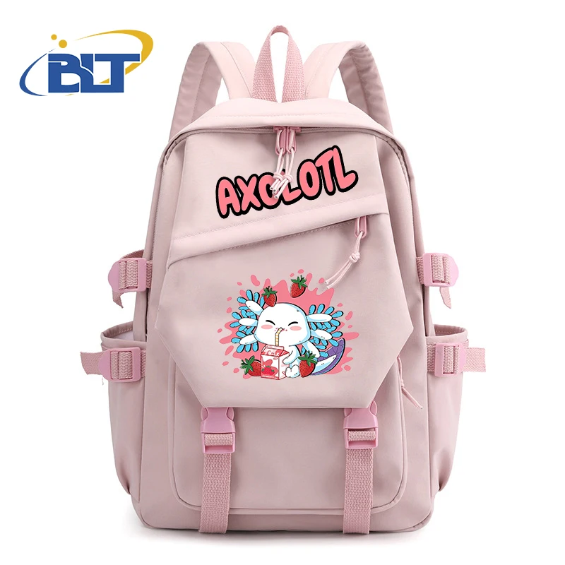 Simpatico zainetto per studenti stampato Axolotl zaino rosa per bambini borsa Casual regalo per bambini