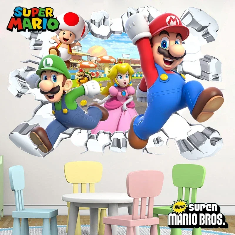 Super Mario Bros Cartoon Wallpaper Stickers Anime Figures Children's Room Kids Self-adhesive Waterproof Home Stickers Decorate