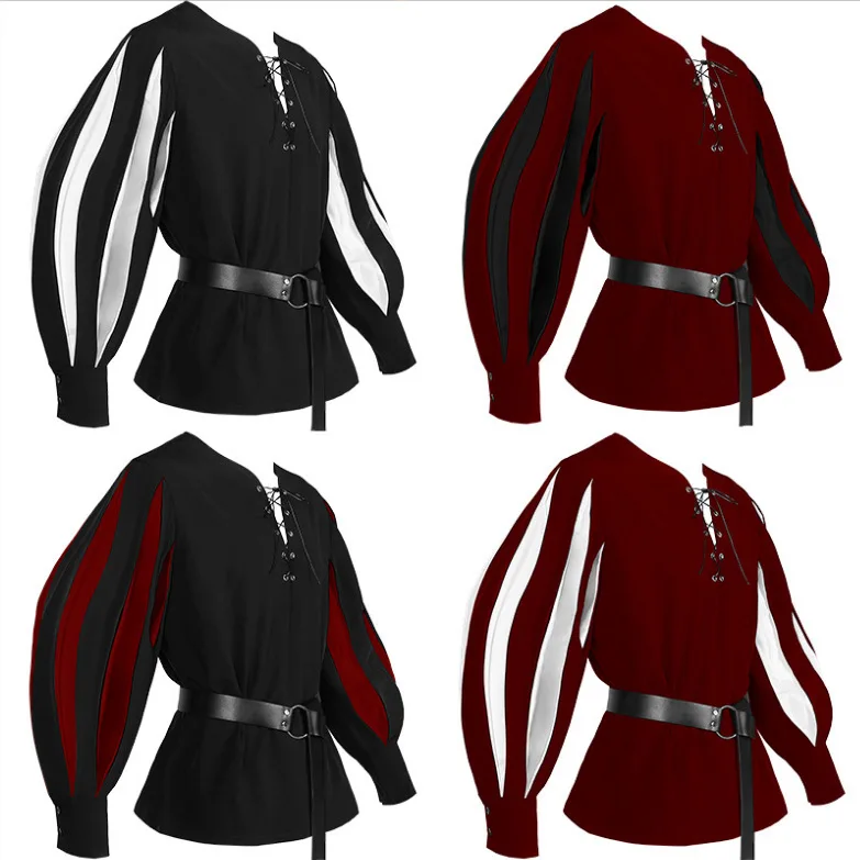 

Medieval Prince Shirt for Men Vintage Pirate Shirts Striped Sleeve Cosplay Costume Tops