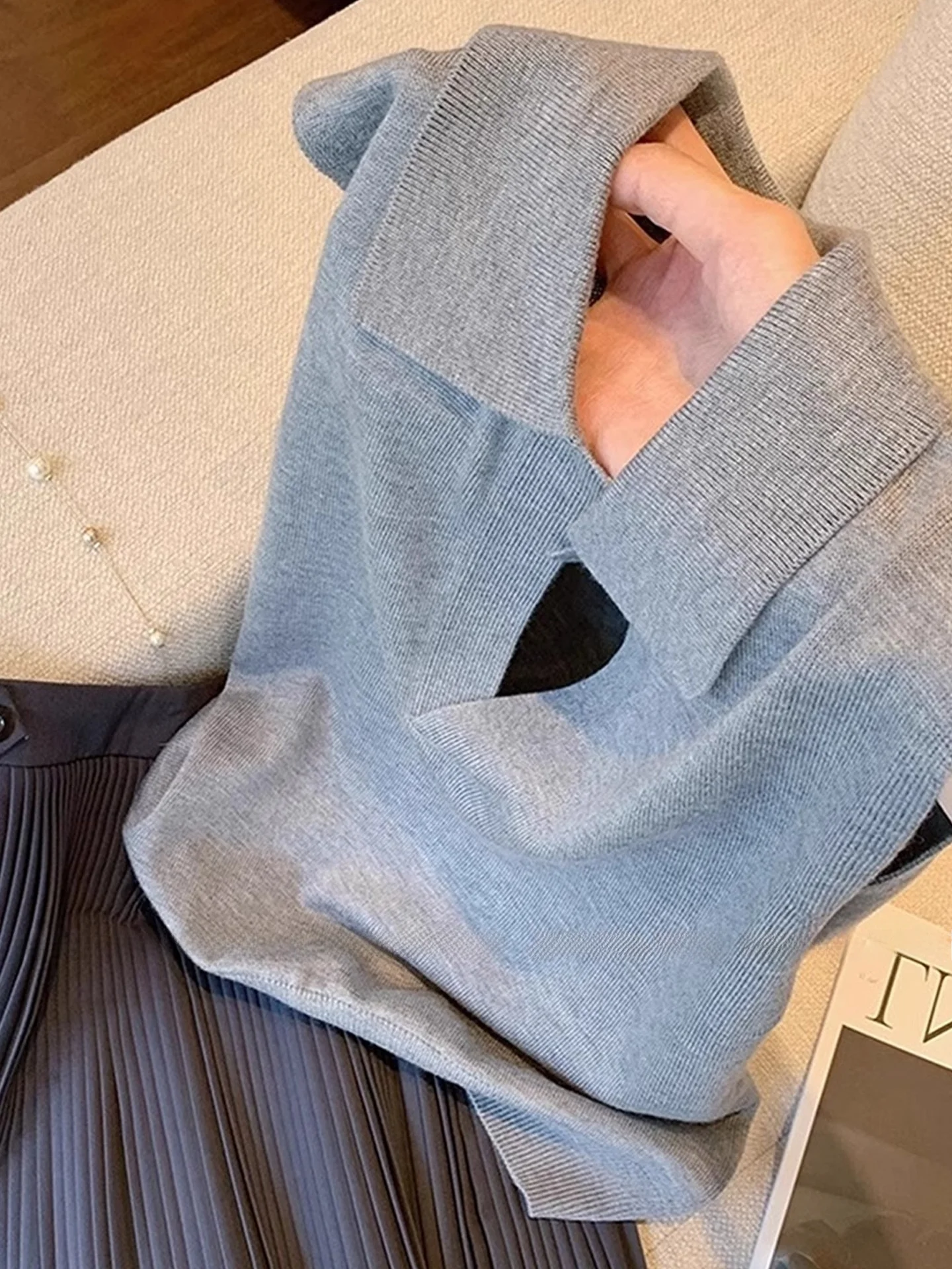 Faionable  Color Knitted Vest Svel Hoodie Skin-friendly Lazy Sle Women's Summer Top High-end Commute Sle